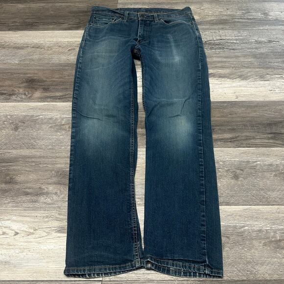 Levis 514 Dark Wash Faded Blue Mens 32x30‎ Stretch Straight Denim Jeans Red Tab - Picture 1 of 14